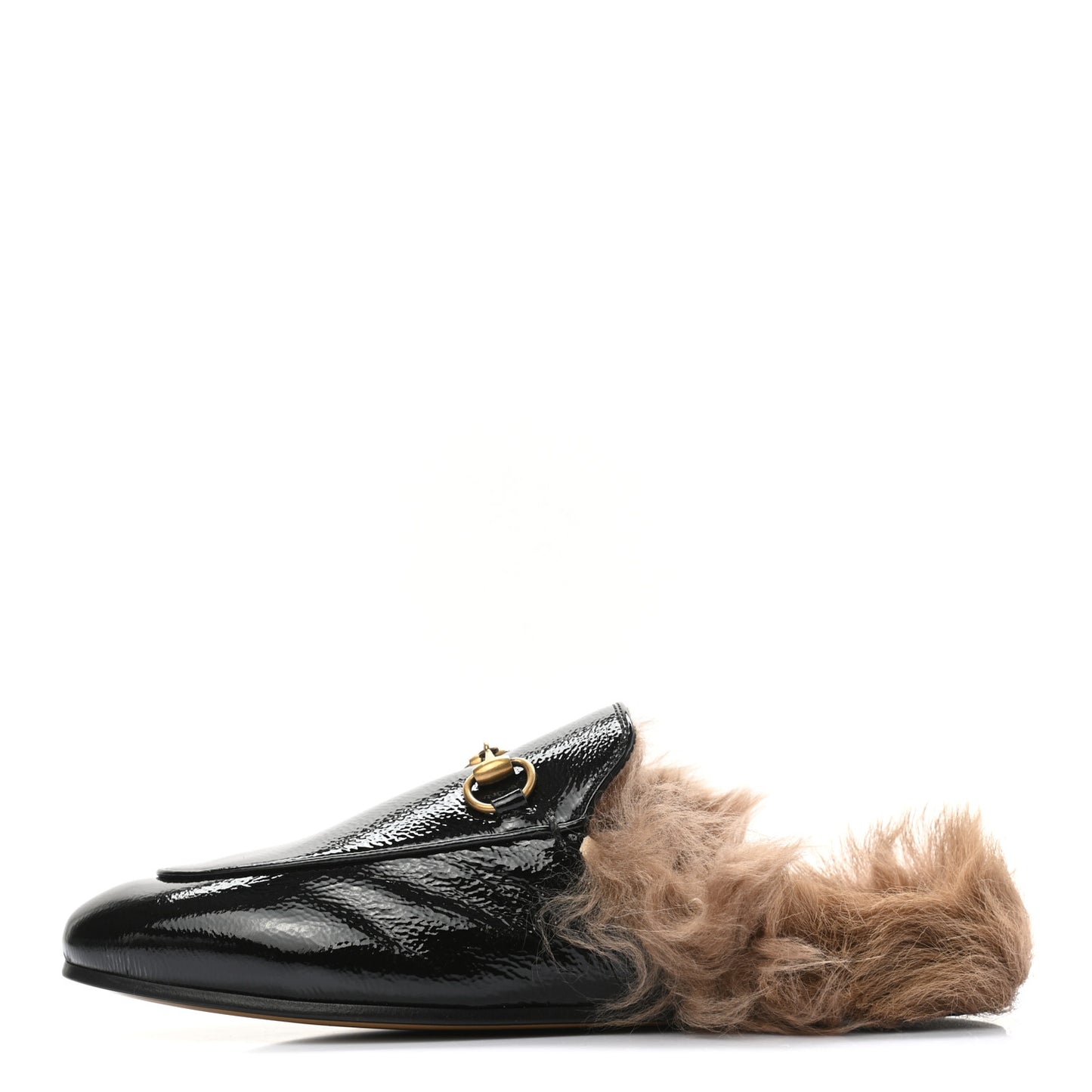 Patent Fur Womens Princetown Slippers 37 Black