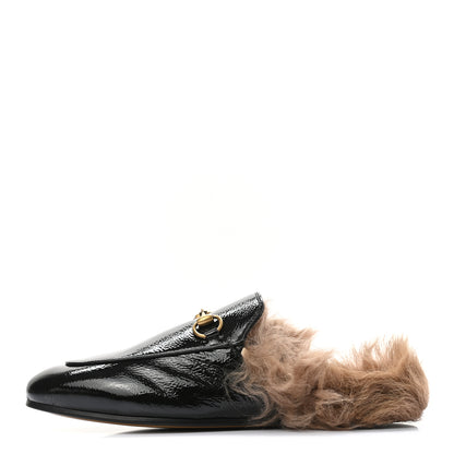 Gucci Patent Fur Womens Princetown Slippers 37 Black 1 of 7