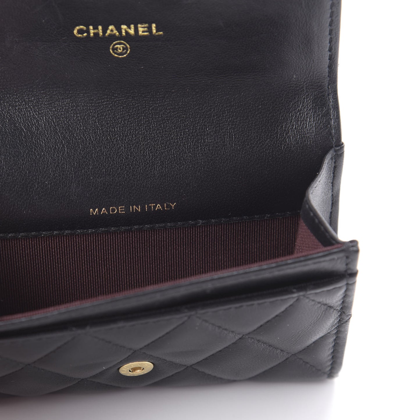 Lambskin Quilted Flap Card Holder Black
