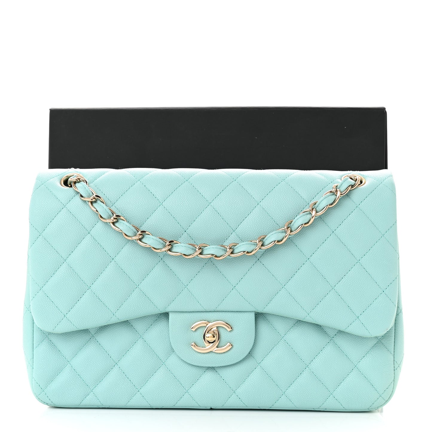 Caviar Quilted Jumbo Double Flap Light Blue
