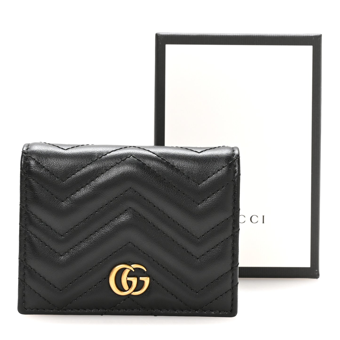 Calfskin Matelasse GG Marmont Card Case Wallet Black