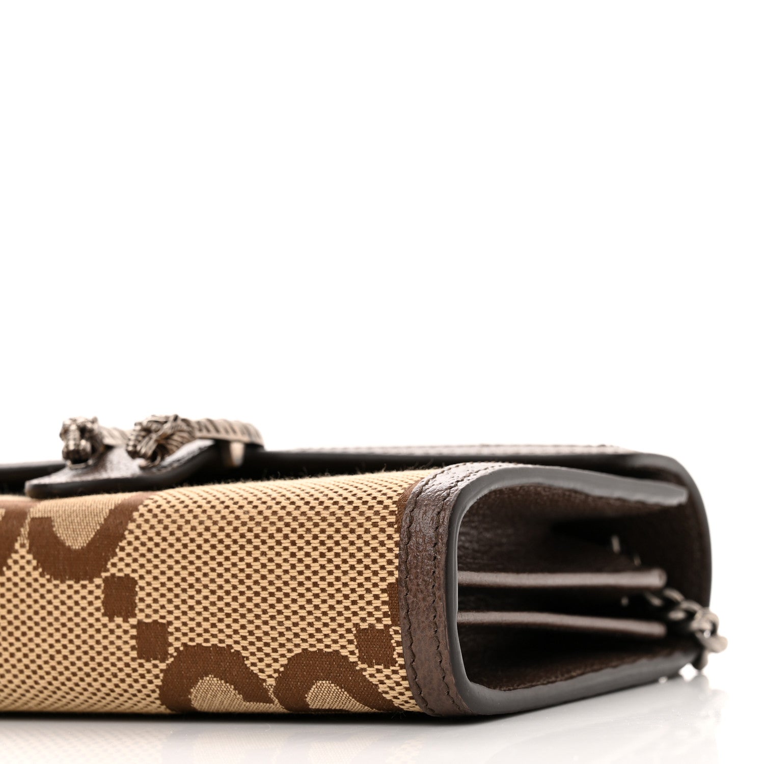 Gucci Monogram Jumbo GG Textured Dollar Calfskin Mini Dionysus Chain Wallet Camel Ebony New Acero 10 of 10