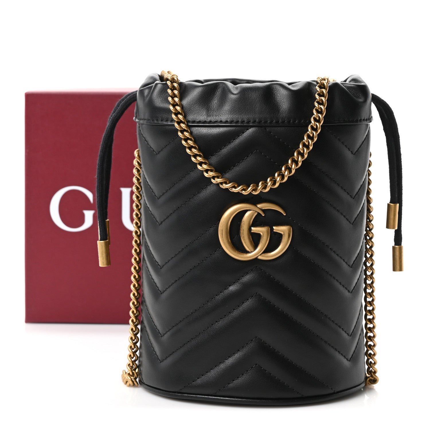 Gucci Calfskin Matelasse Mini GG Marmont 2.0 Bucket Bag Black 11 of 11
