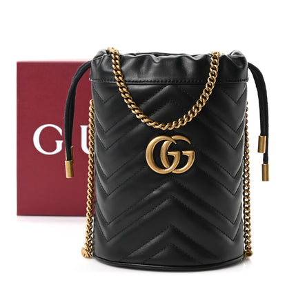 Gucci Calfskin Matelasse Mini GG Marmont 2.0 Bucket Bag Black 11 of 11