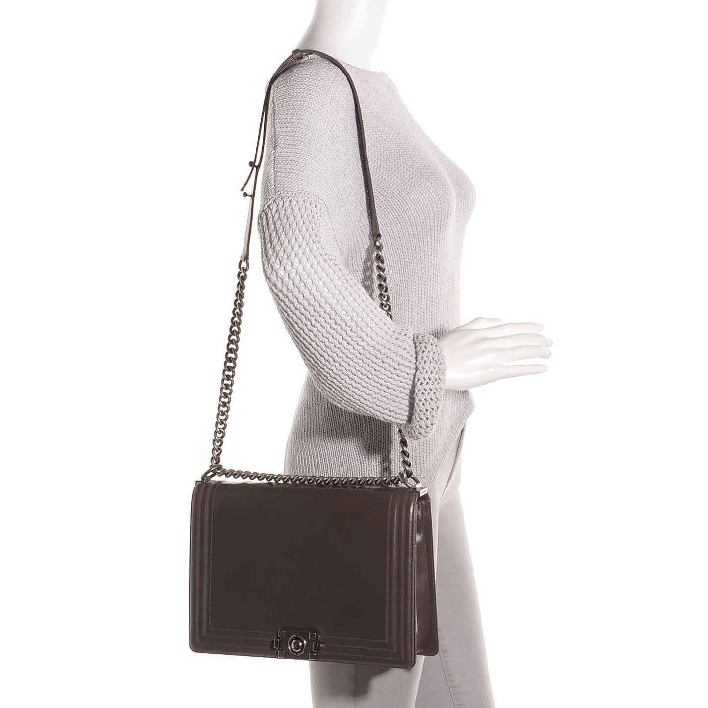 Glazed Calfskin Large Boy Flap Grey