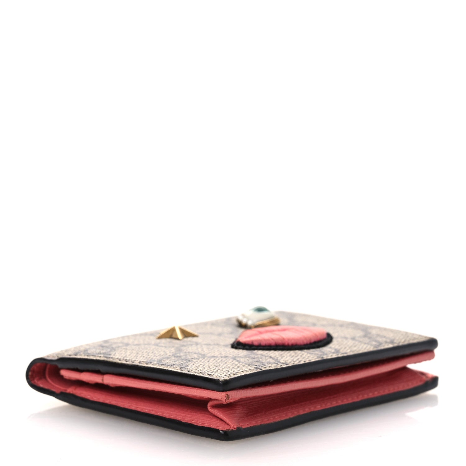 Gucci GG Supreme Monogram Face Embroidered Card Case Wallet Pink 4 of 8