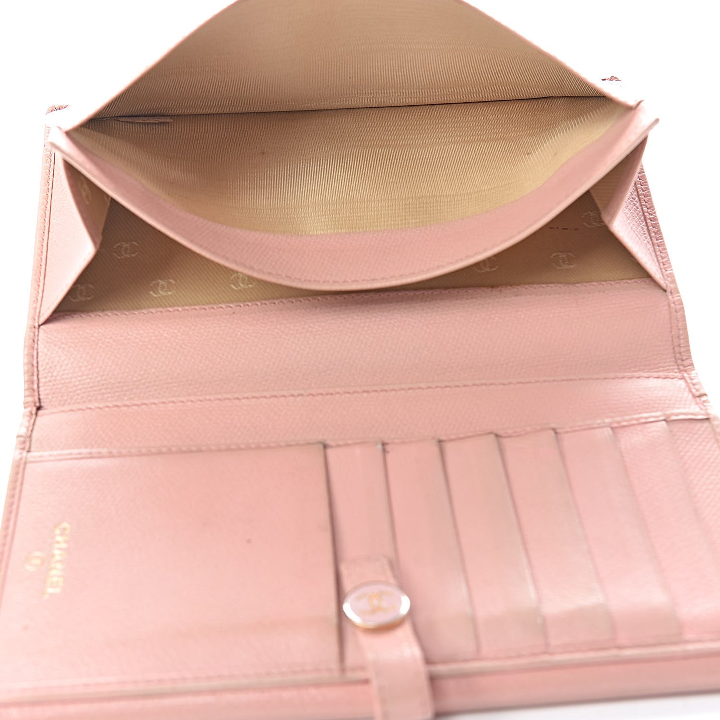 Grained Calfskin CC Button Wallet Pink