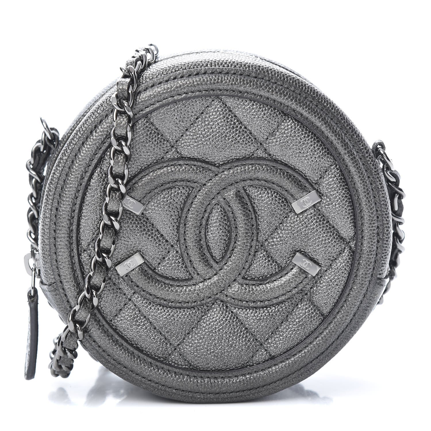 Chanel Metallic Caviar Quilted Round Filigree Crossbody Dark Silver 1 of 11