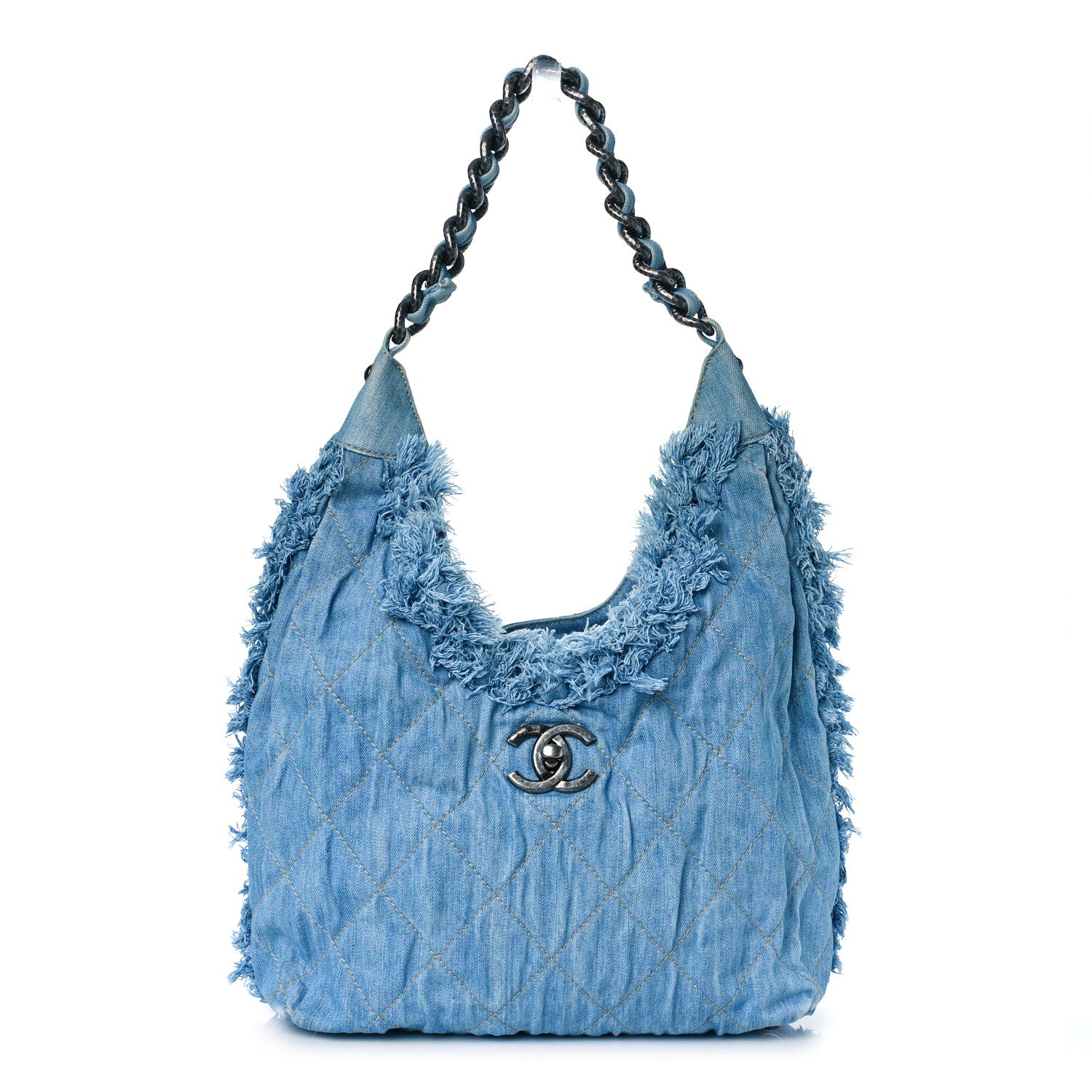 Chanel Denim Quilted Chain Hobo Light Blue 1 of 10