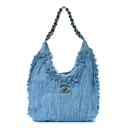 Chanel Denim Quilted Chain Hobo Light Blue 1 of 10
