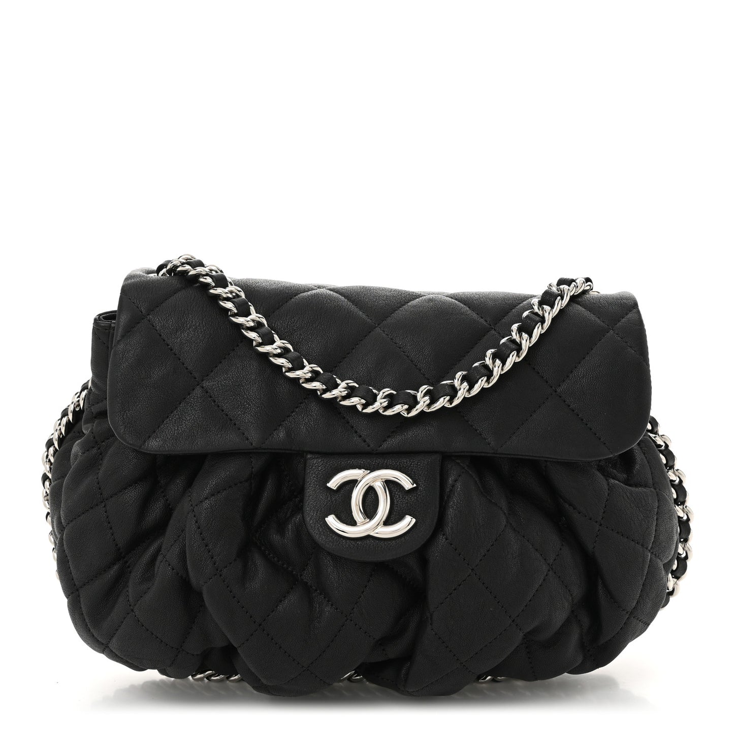 Washed Lambskin Quilted Mini Chain Around Messenger Black