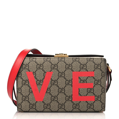 Gucci GG Supreme Monogram Moon Calfskin Love Valentines Day Padlock Case Beige Ebony New Geranium 1 of 8