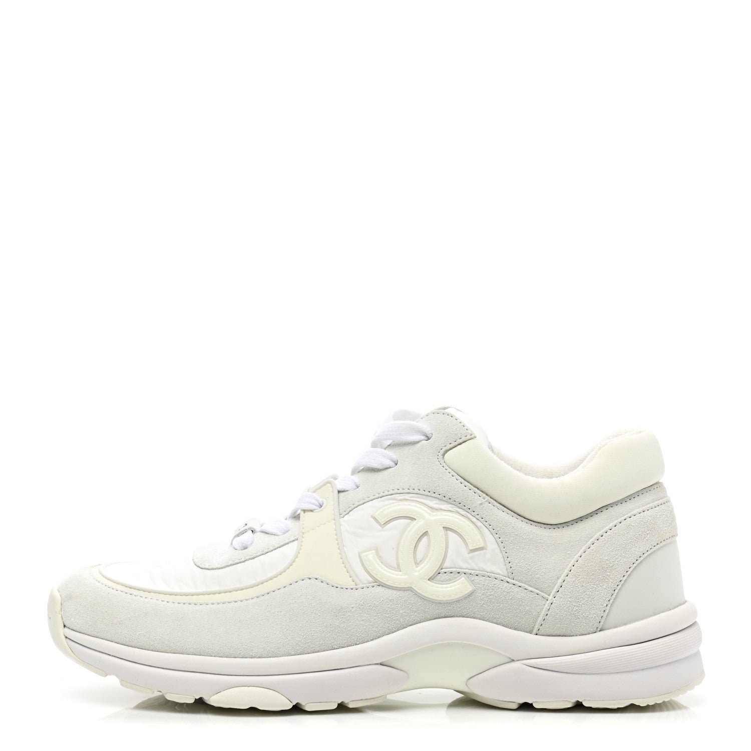 Chanel Suede Calfskin Fabric CC Sneakers 38.5 White 1 of 10