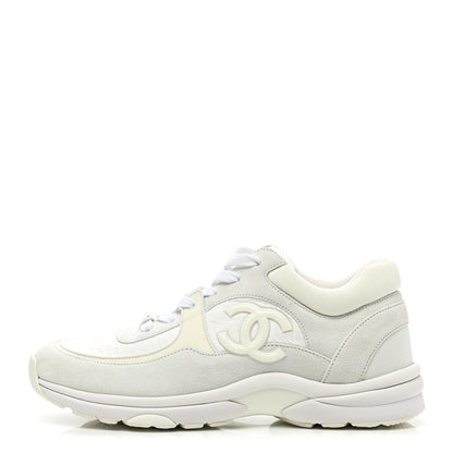 Chanel Suede Calfskin Fabric CC Sneakers 38.5 White 1 of 10