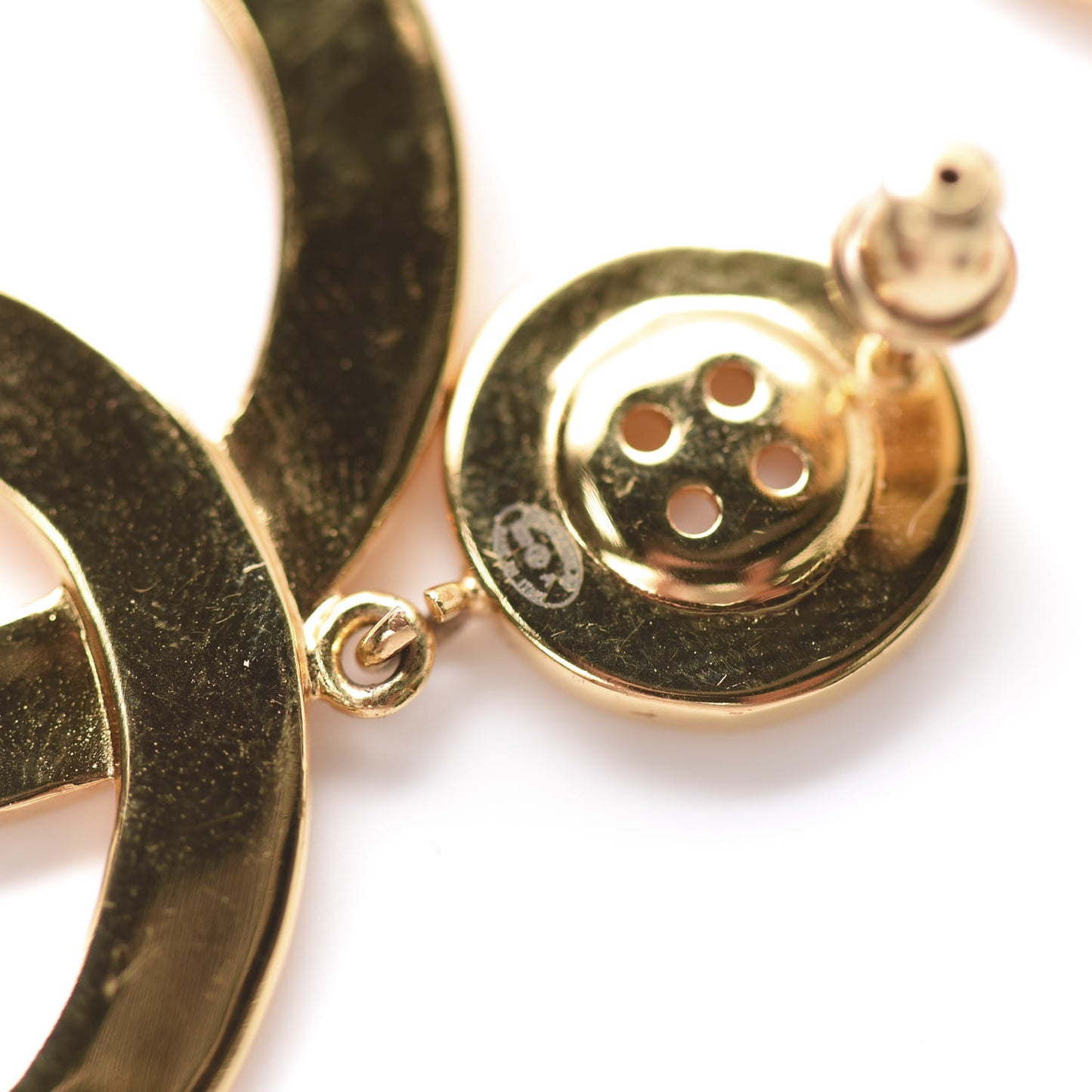 Metal Large Paris Button Earrings Gold