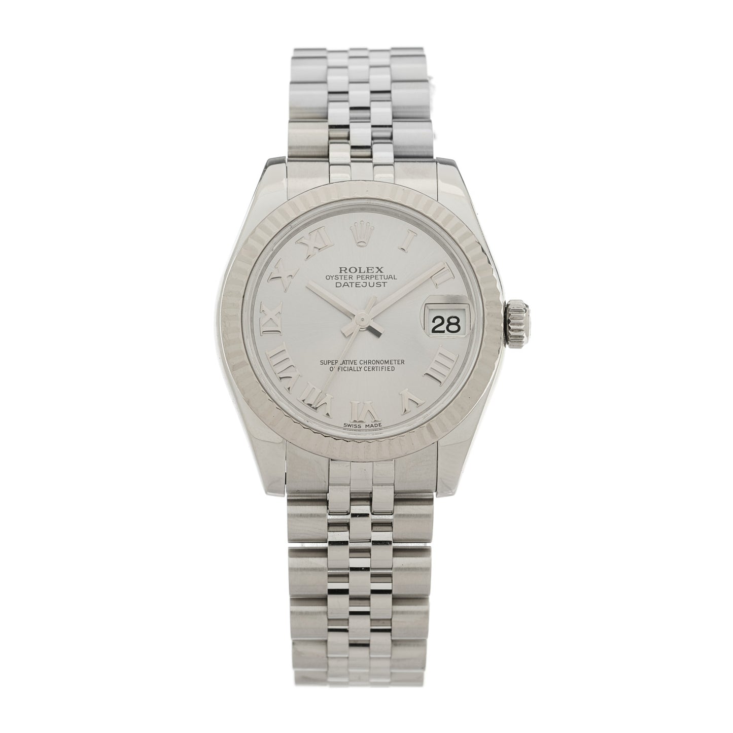 Stainless Steel 18K White Gold 31mm Oyster Perpetual Datejust Watch Silver Roman 178274