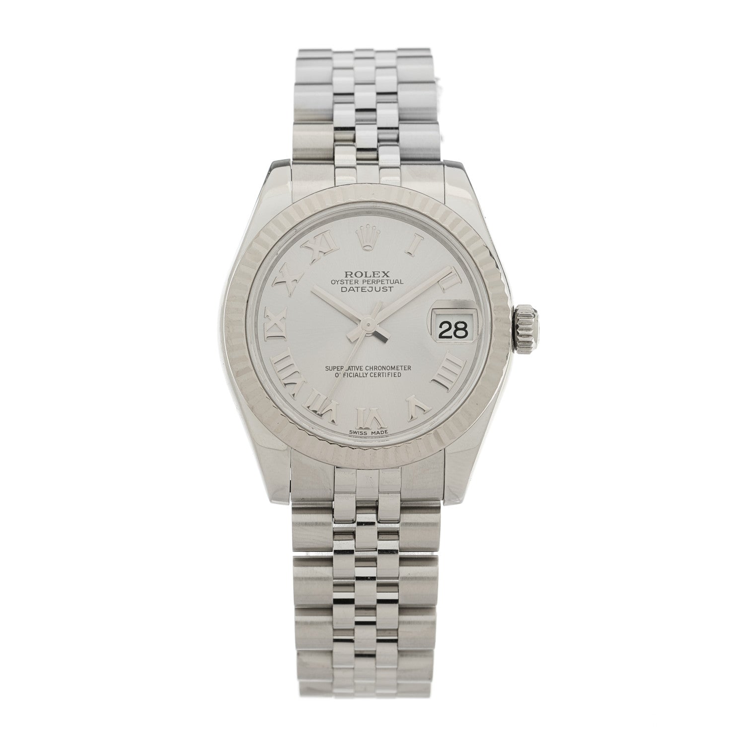 Rolex Stainless Steel 18K White Gold 31mm Oyster Perpetual Datejust Watch Silver Roman 178274 1 of 5