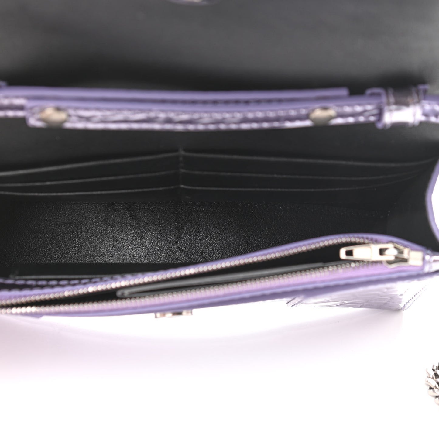 Shiny Metallic Calfskin Crocodile Embossed Hourglass Chain Bag Lilac