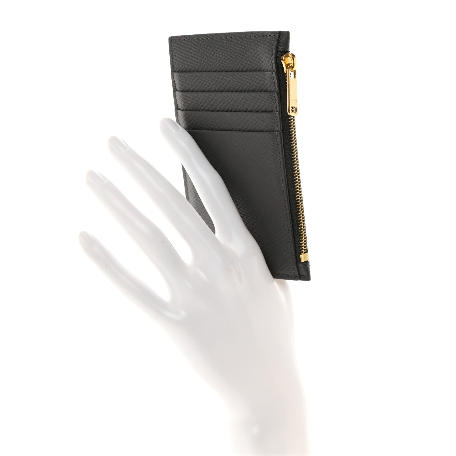 Celine Grained Calfskin Zipped Card Holder Grey 2 of 9