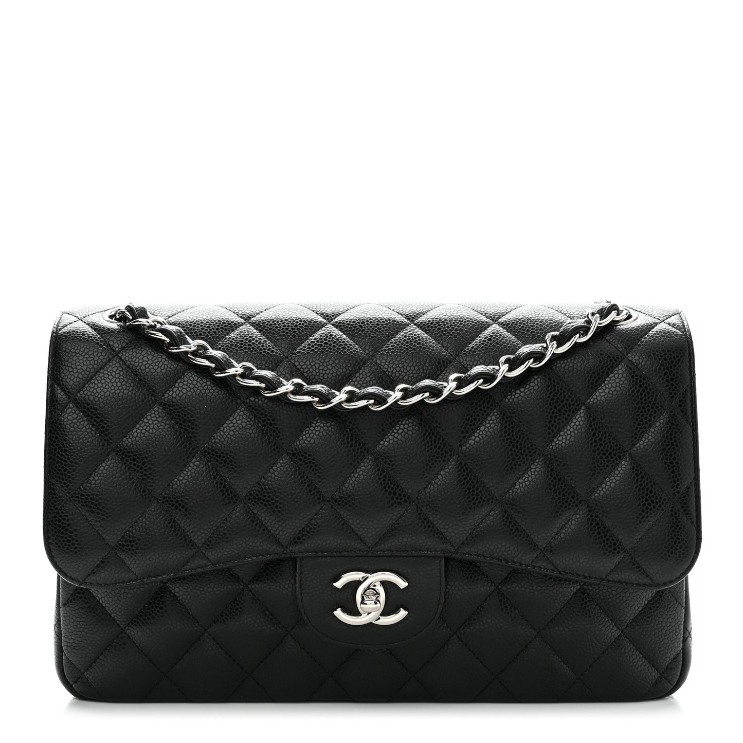 Caviar Quilted Jumbo Double Flap Black