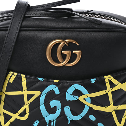 Gucci Calfskin Matelasse GucciGhost Medium GG Marmont Chain Shoulder Bag Black New Acquamarine 7 of 9