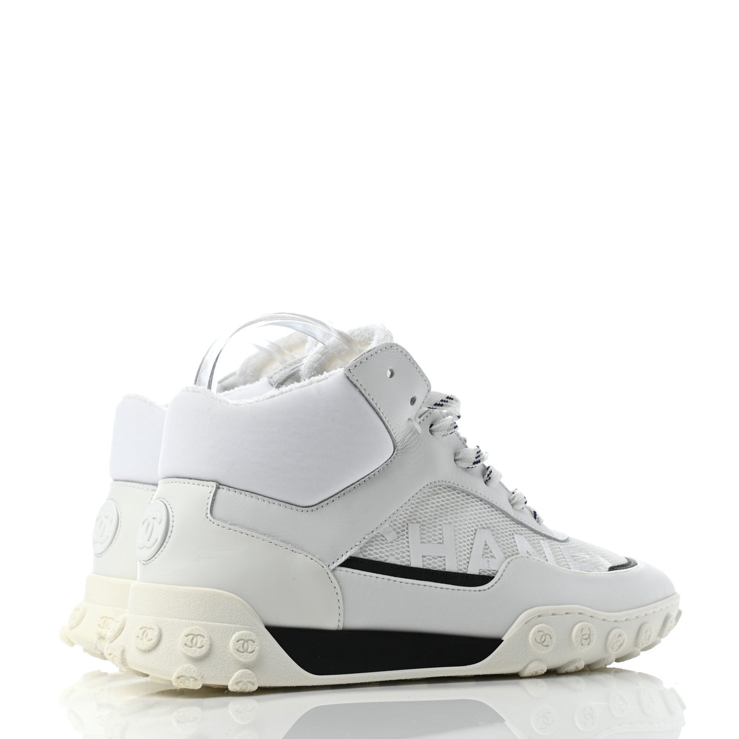 Calfskin Mesh Lycra Womens Logo High Top Sneakers 39 White