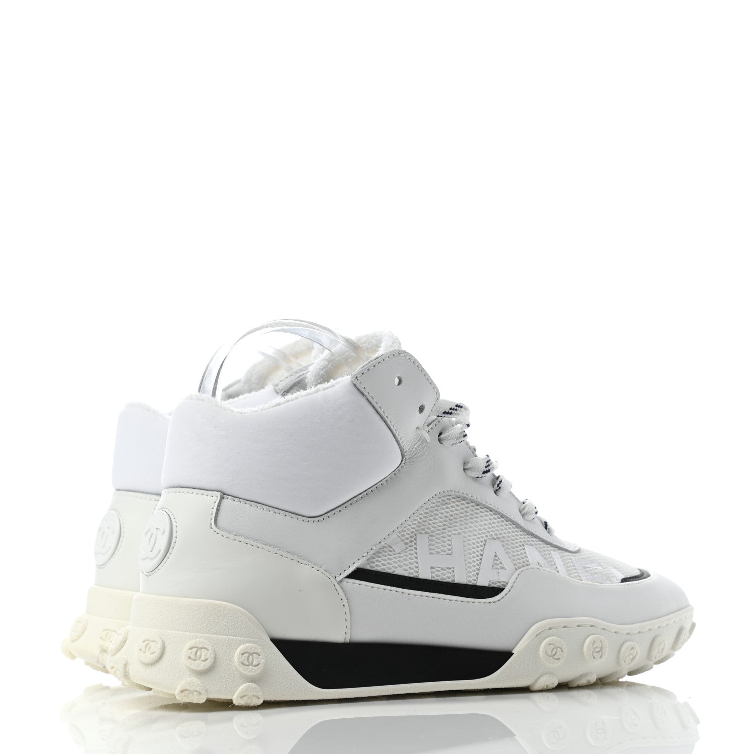 Chanel Calfskin Mesh Lycra Womens Logo High Top Sneakers 39 White 3 of 6