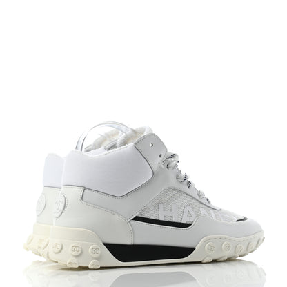 Chanel Calfskin Mesh Lycra Womens Logo High Top Sneakers 39 White 3 of 6