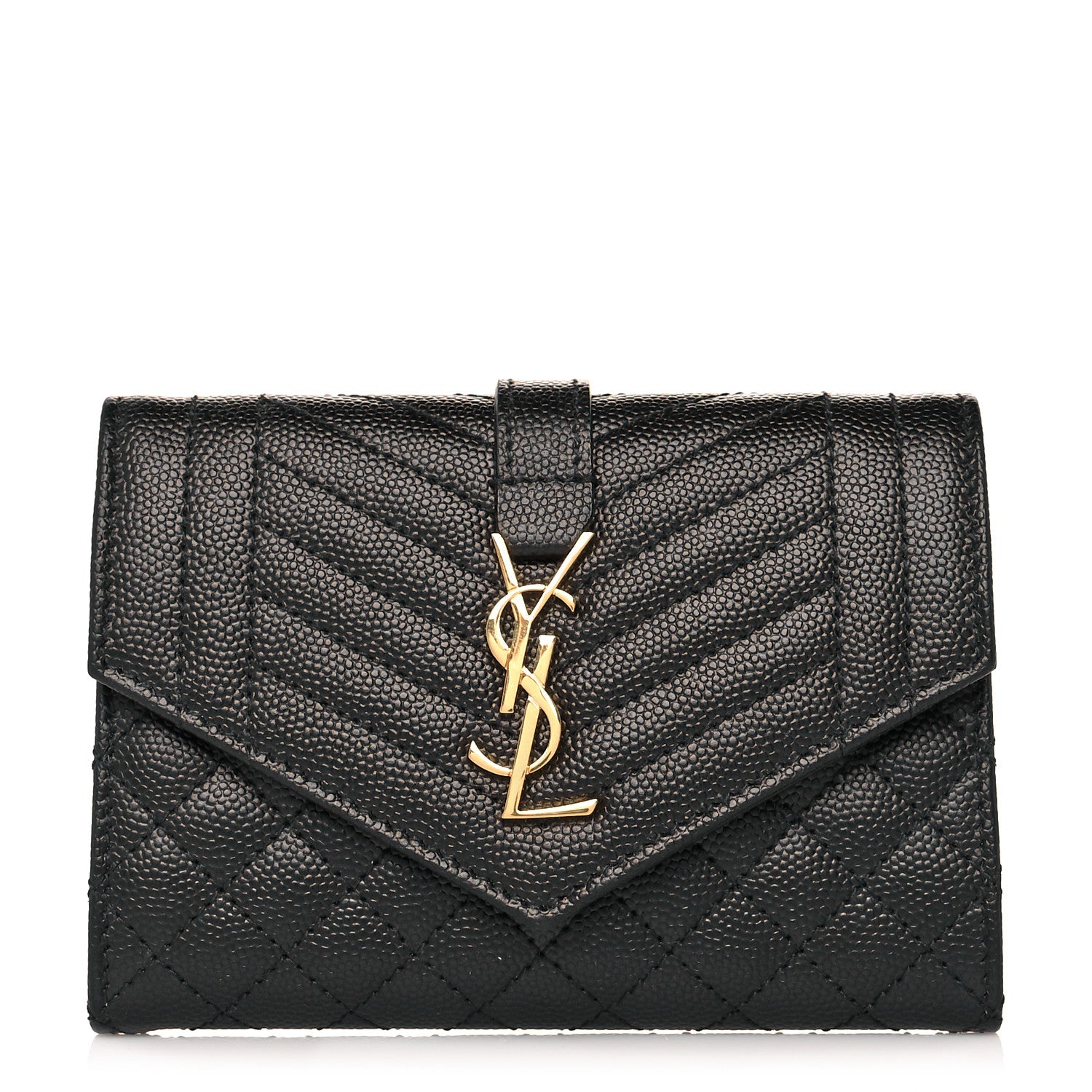 Saint Laurent Grain De Poudre Textured Mixed Matelasse Triquilt Small Monogram Envelope Wallet Black 1 of 10