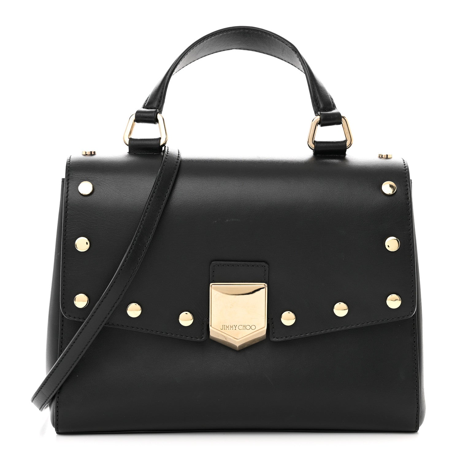 Jimmy Choo Smooth Calfskin Studded Lockett Shoulder Bag Black 1 of 11