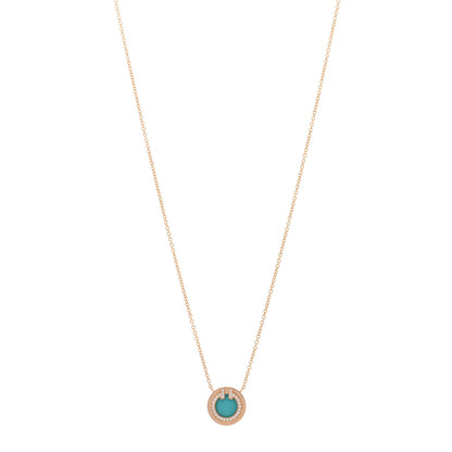 Tiffany 18K Rose Gold Diamond Turquoise Small T Circle Pendant Necklace 1 of 4