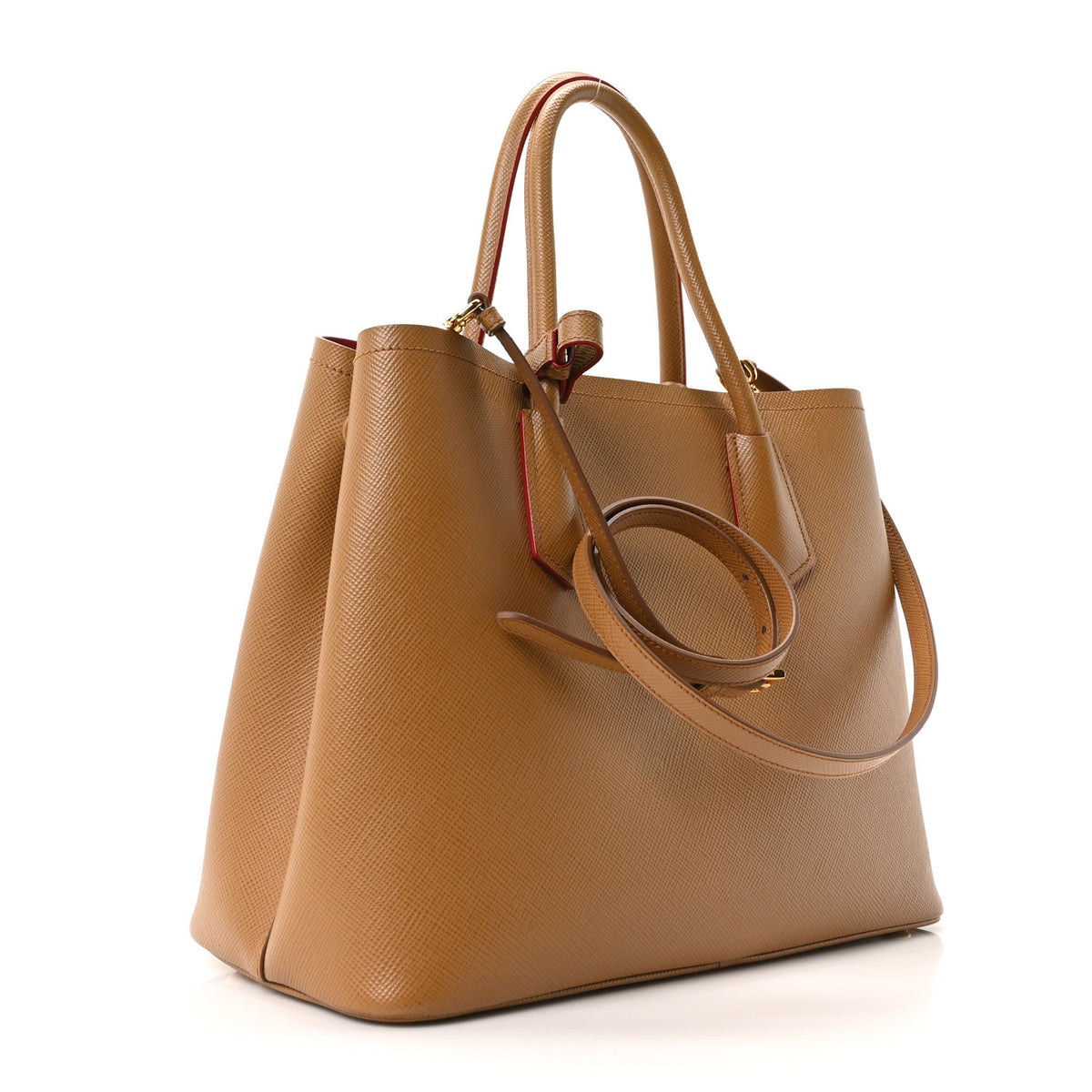 Saffiano Cuir Medium Double Bag Caramel Fuoco