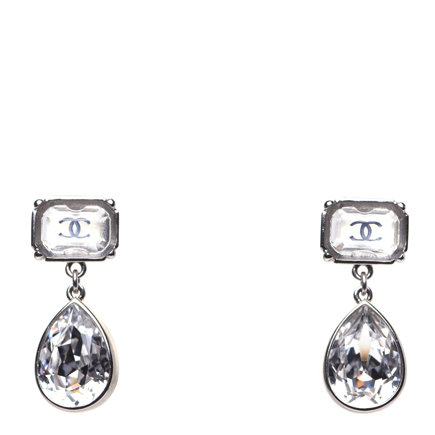 Crystal CC Tear Drop Earrings Silver