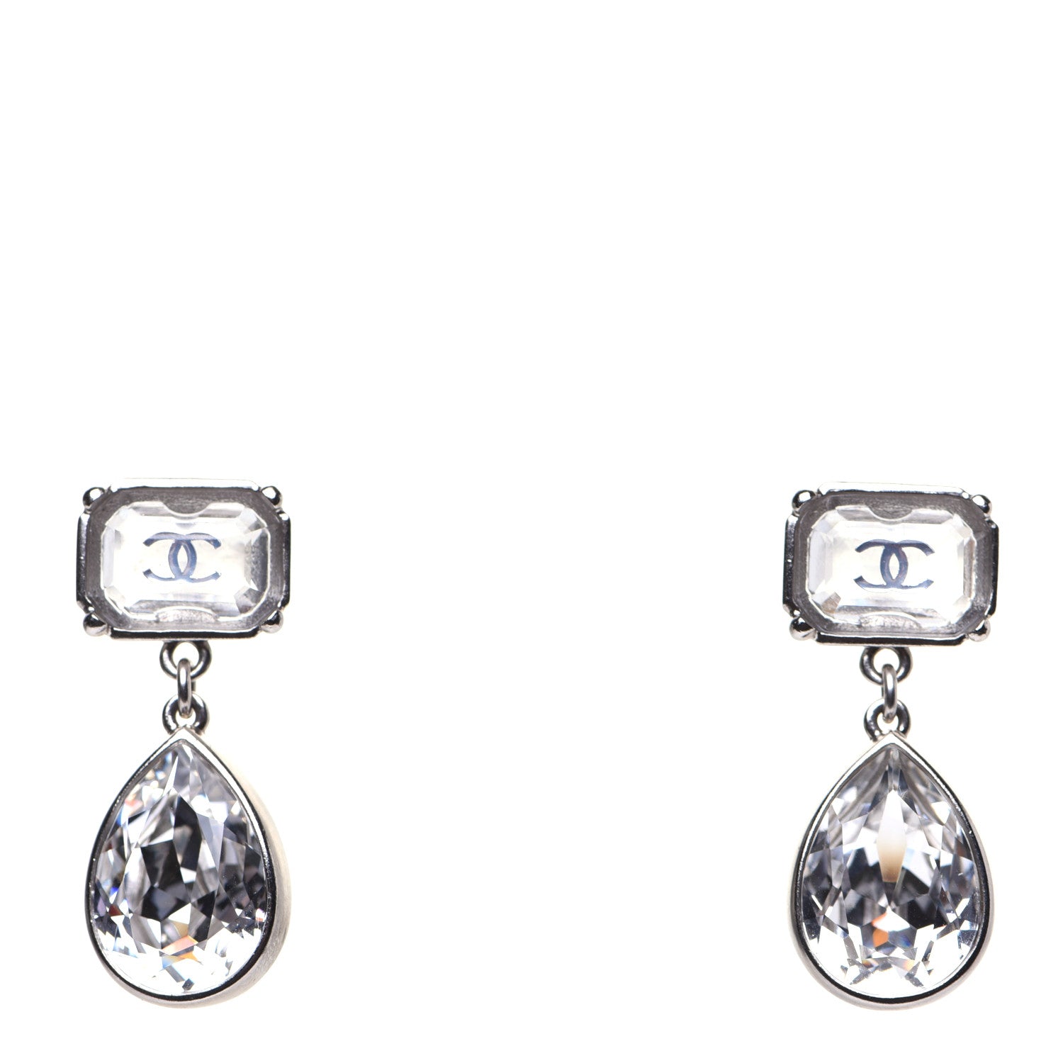 Chanel Crystal CC Tear Drop Earrings Silver 1 of 8