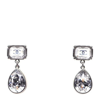 Chanel Crystal CC Tear Drop Earrings Silver 1 of 8