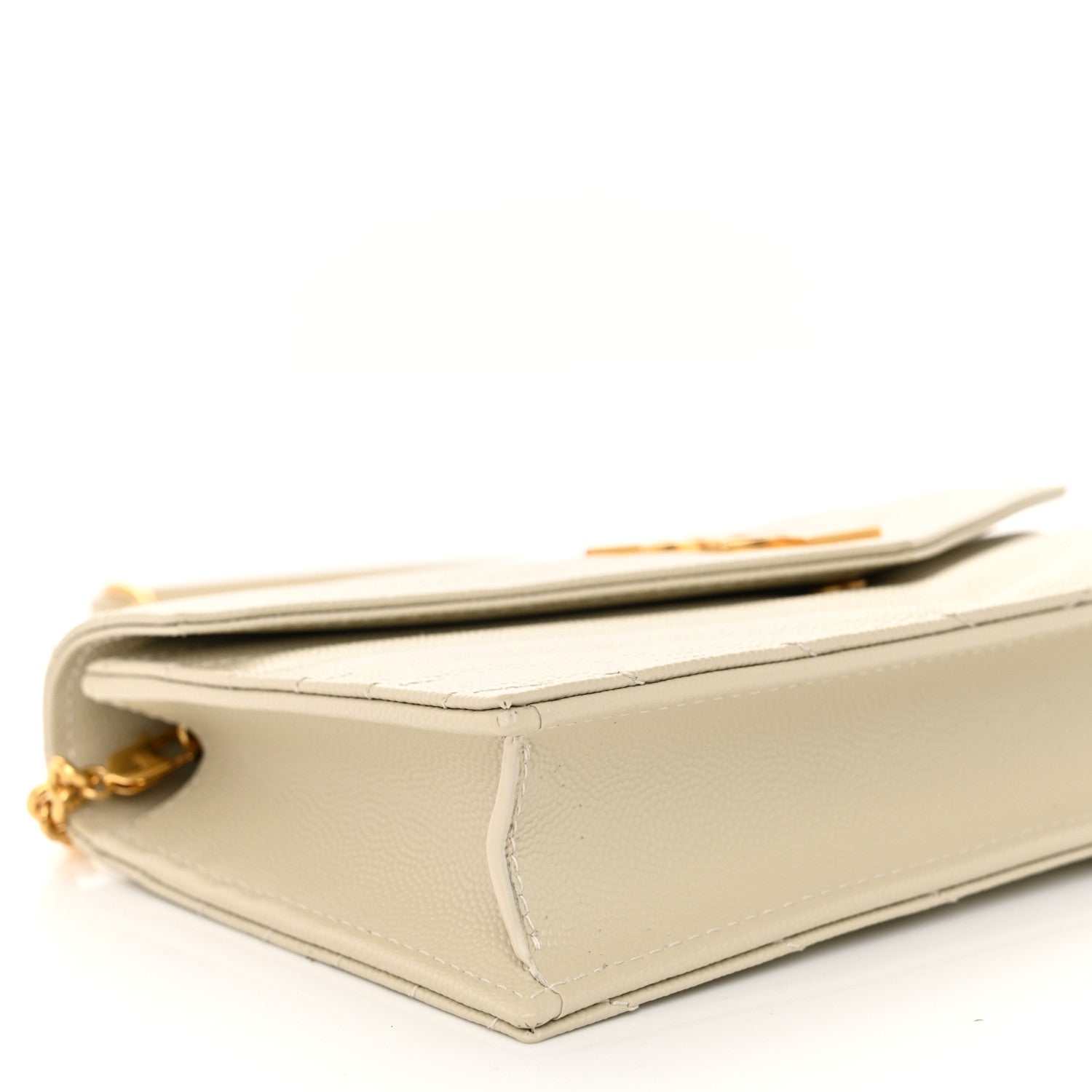 Saint Laurent Grain De Poudre Matelasse Chevron Monogram Envelope Chain Wallet Crema Soft 9 of 11