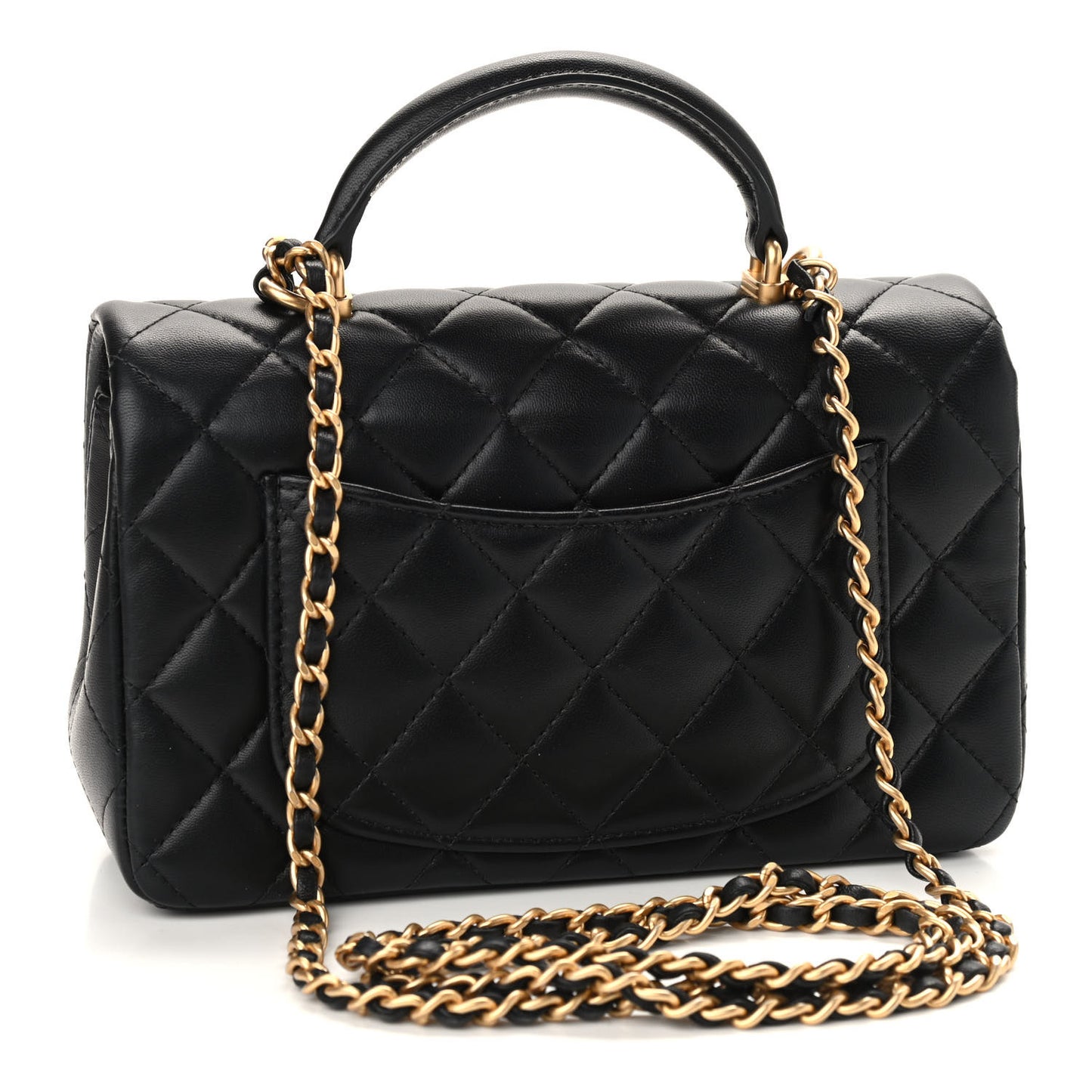 Lambskin Quilted Mini Top Handle Rectangular Flap Black