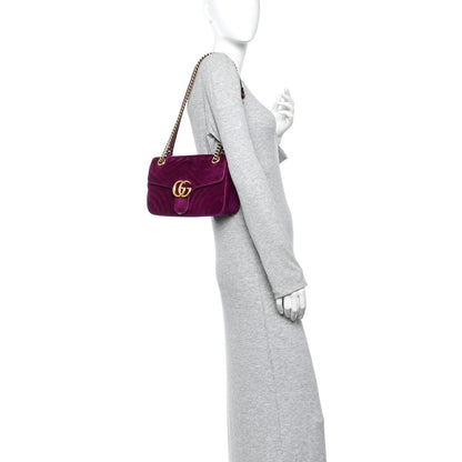 Gucci Velvet Matelasse Small GG Marmont Shoulder Bag Fuchsia Violet Cyclamen 2 of 13