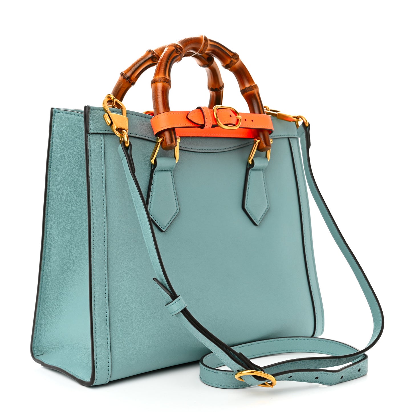 Wonka Grain Calfskin Small Diana Tote Bag Dusty Azure Orange Fluo