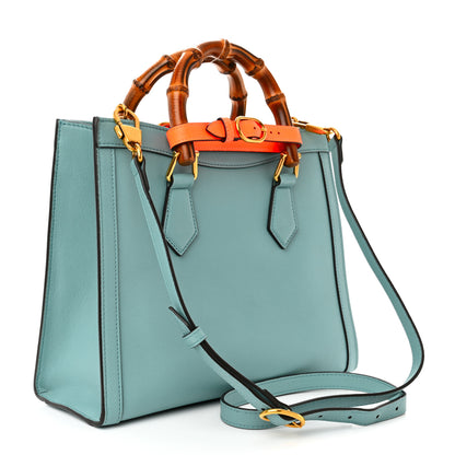Gucci Wonka Grain Calfskin Small Diana Tote Bag Dusty Azure Orange Fluo 3 of 10