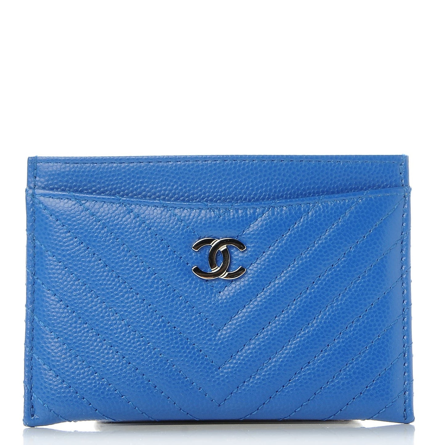 Caviar Chevron Quilted Card Holder Bright Blue