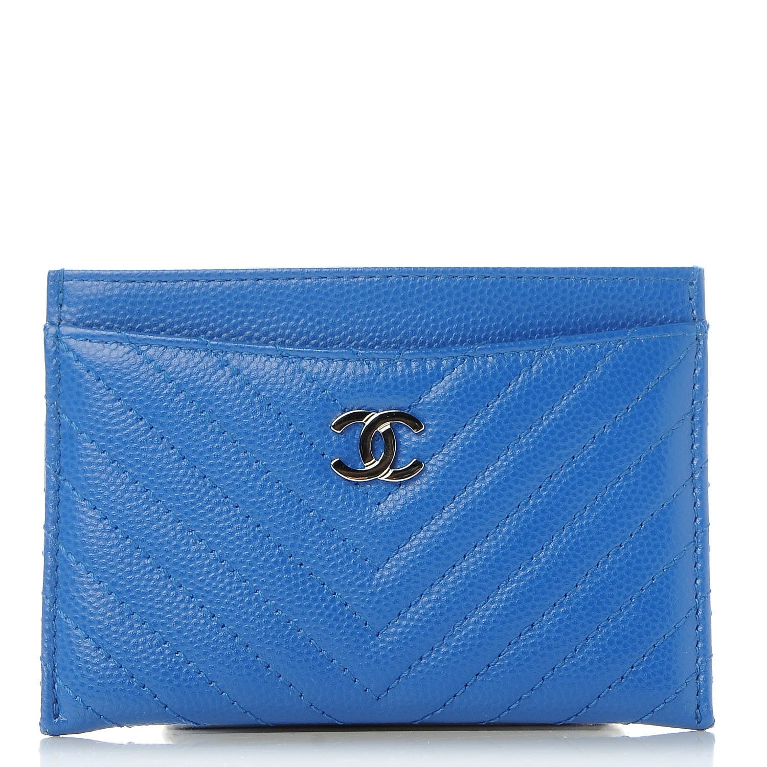 Chanel Caviar Chevron Quilted Card Holder Bright Blue 1 of 9