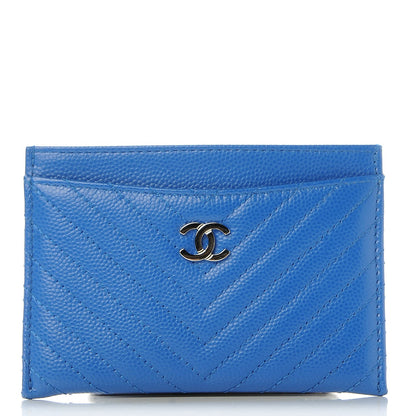 Chanel Caviar Chevron Quilted Card Holder Bright Blue 1 of 9