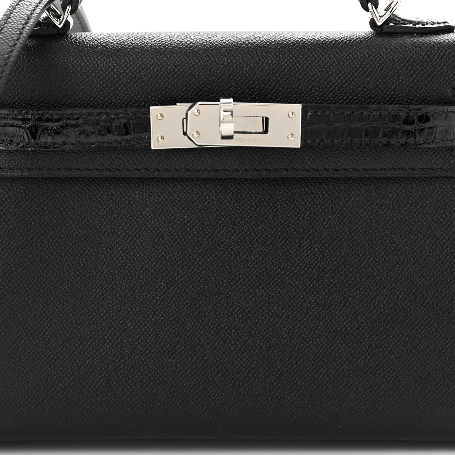 Hermes Madame Calfskin Shiny Alligator Mini Kelly Sellier Touch 20 Black 8 of 11