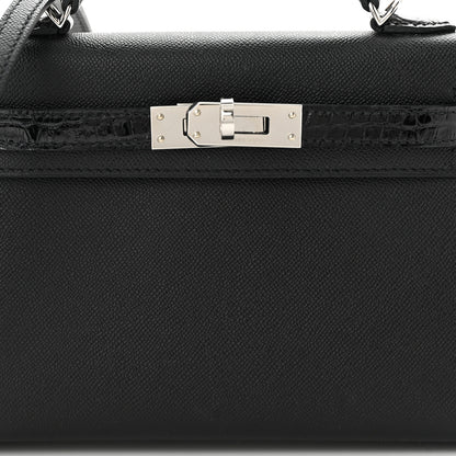 Hermes Madame Calfskin Shiny Alligator Mini Kelly Sellier Touch 20 Black 8 of 11