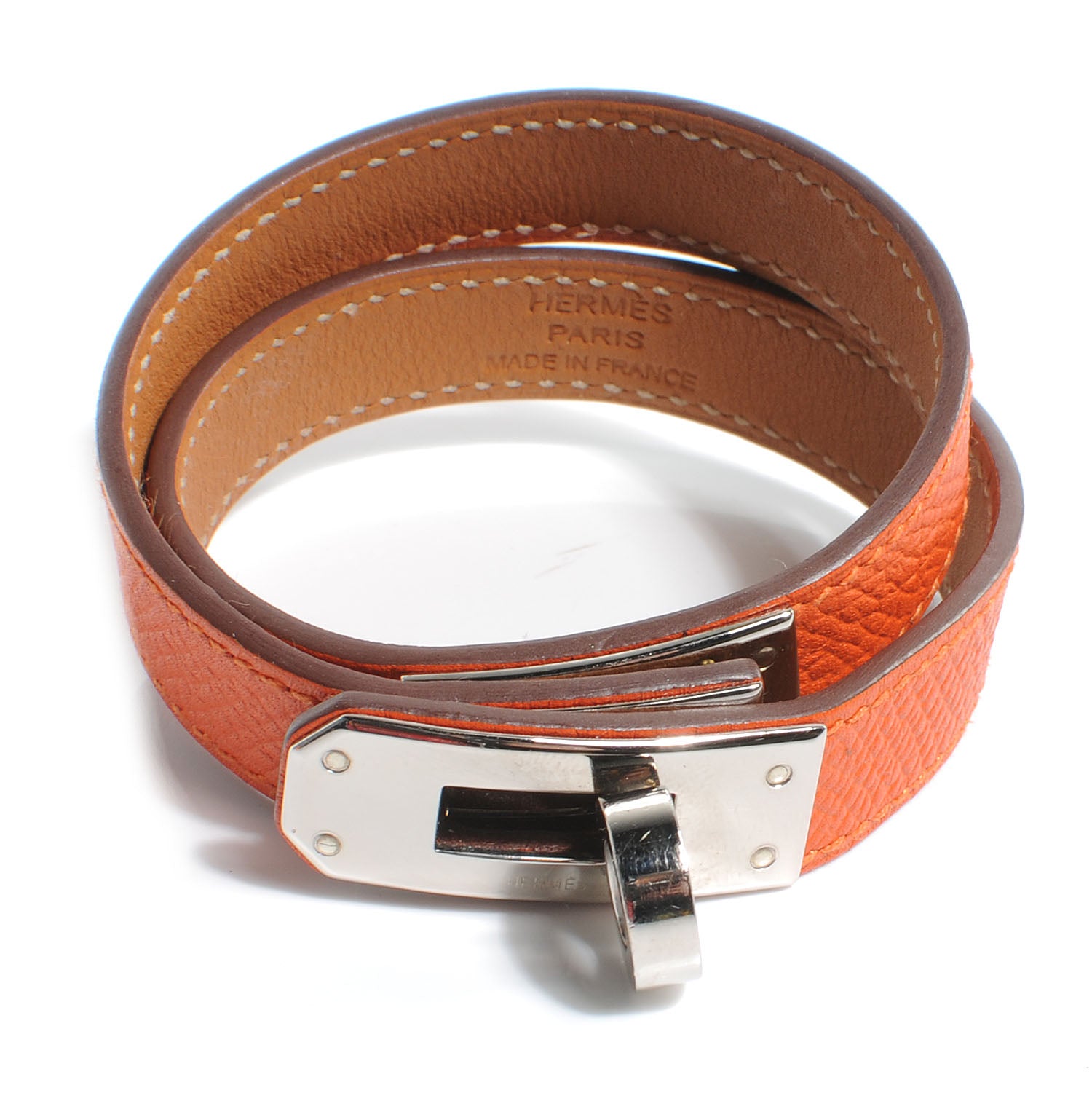 Hermes Epsom Kelly Double Tour Bracelet S Orange 1 of 6