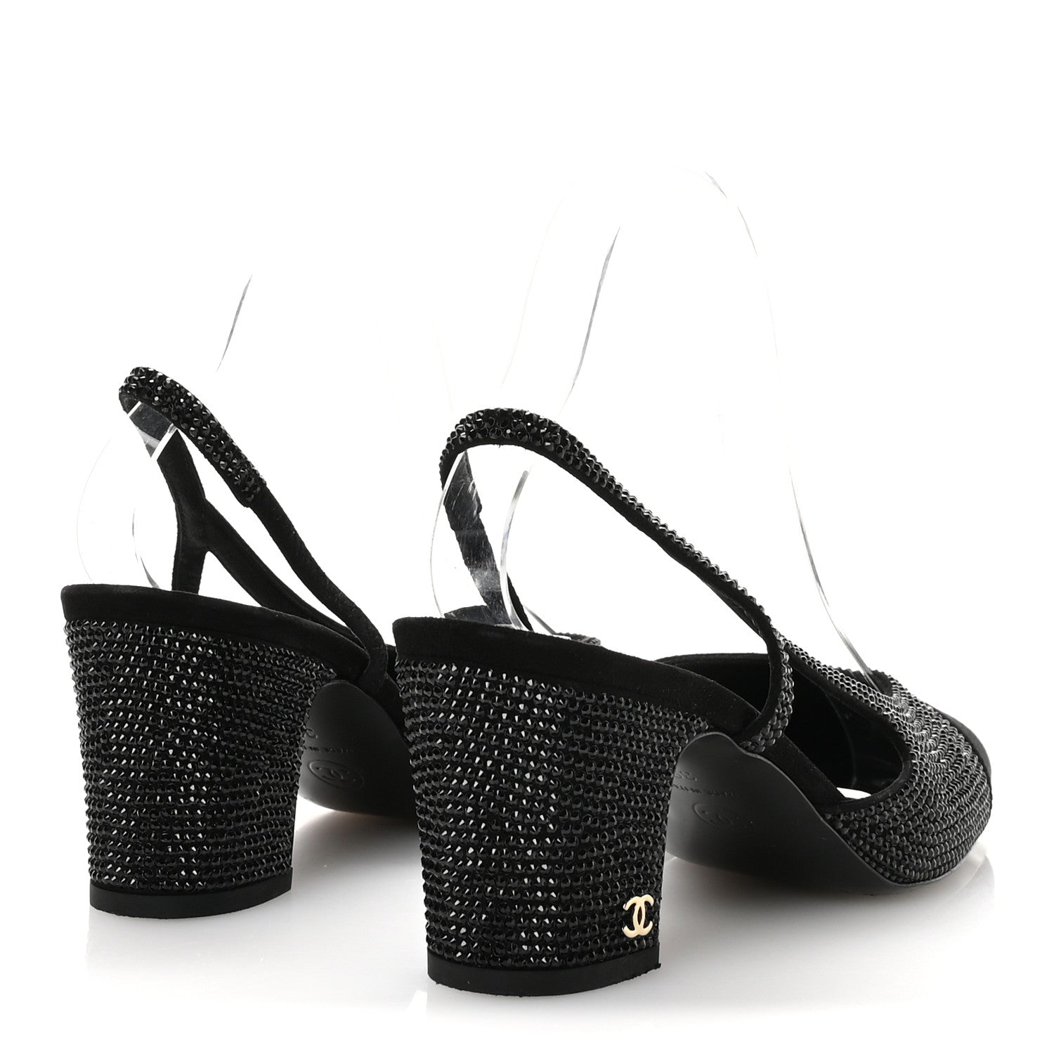Chanel Strass Grosgrain Cap Toe CC Slingback Pumps 39 Black 5 of 10