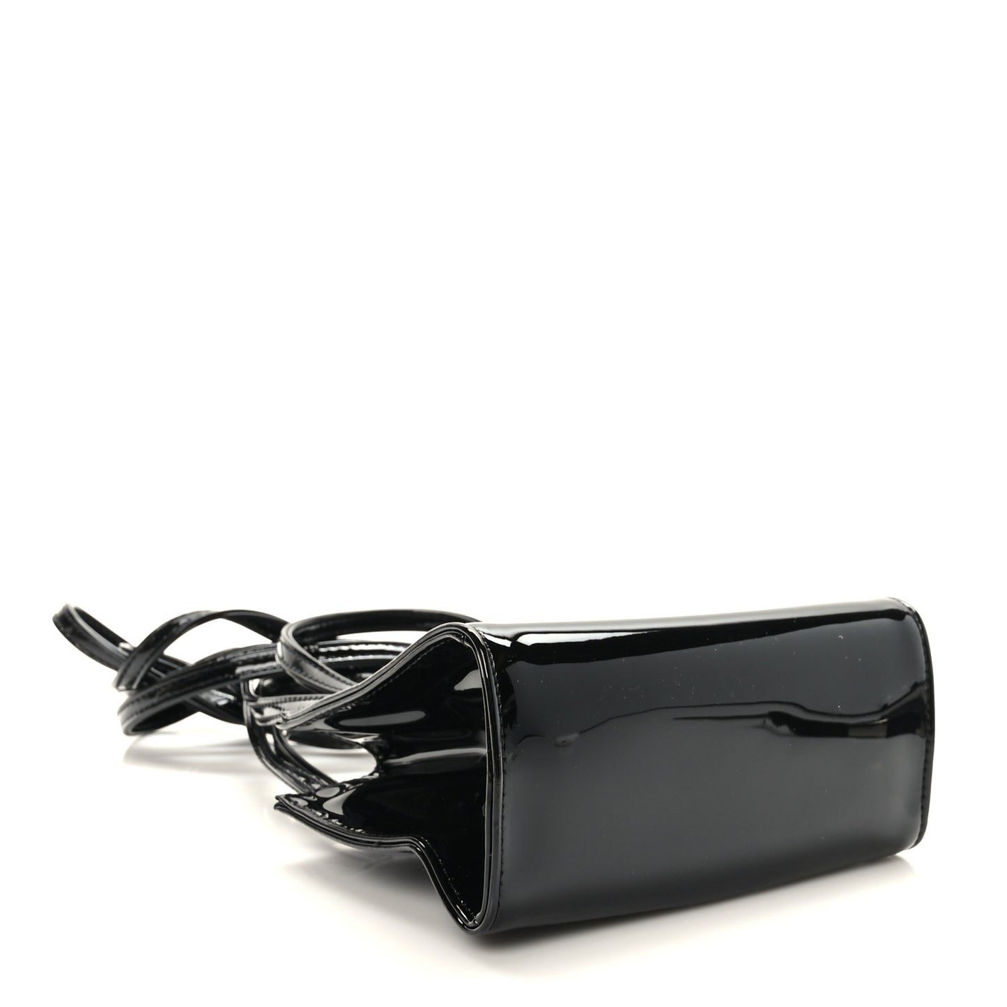 Patent Vegan Leather Small Shopping Bag Black
