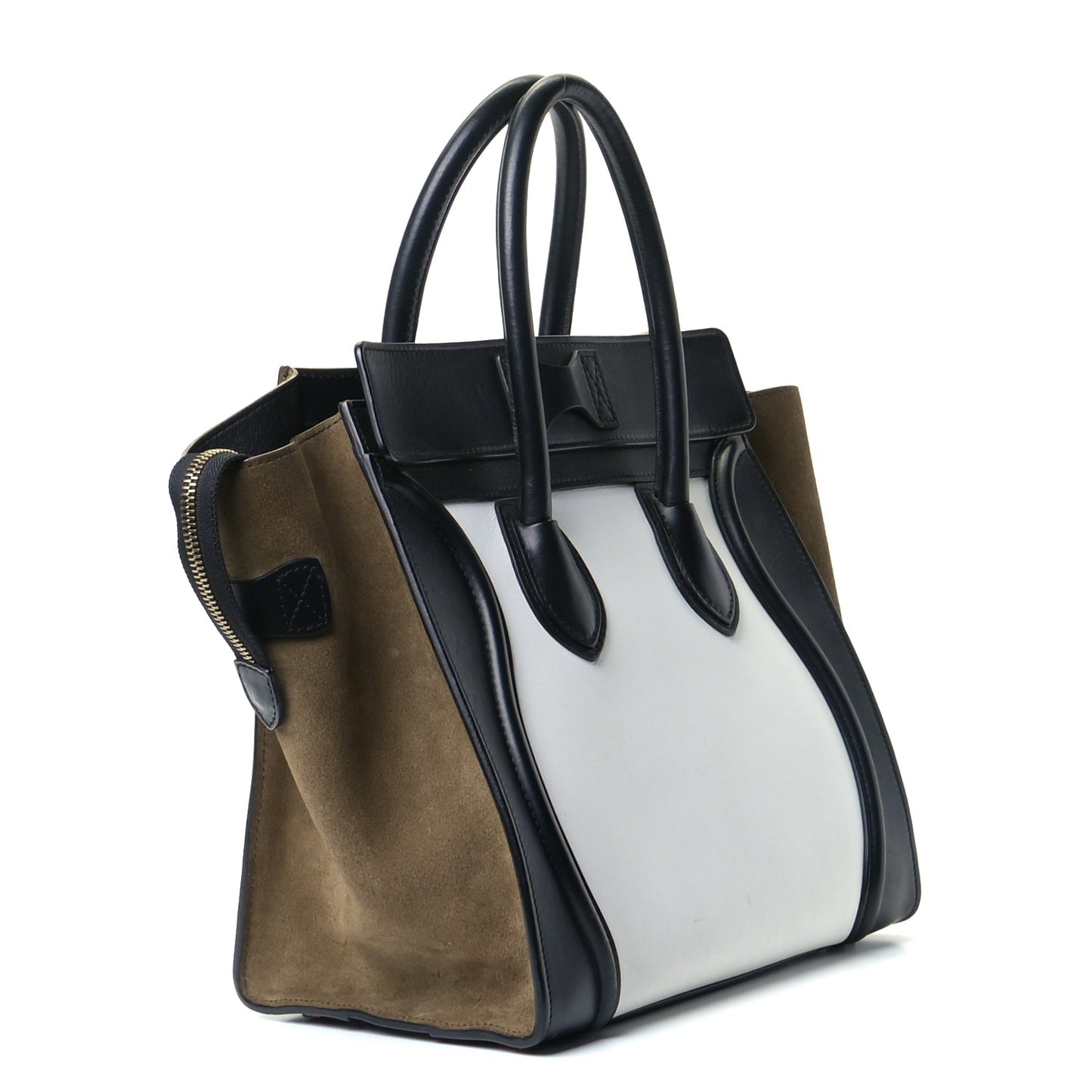 Smooth Calfskin Suede Micro Tri-Color Luggage Khaki