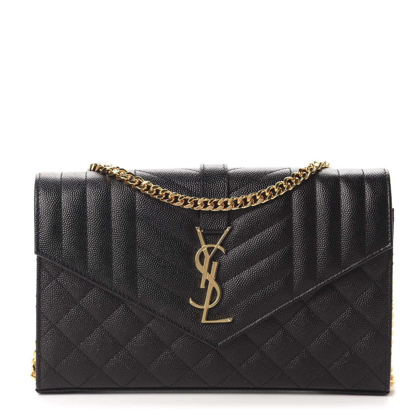 Grain De Poudre Mixed Matelasse Triquilt Monogram Chain Wallet Black